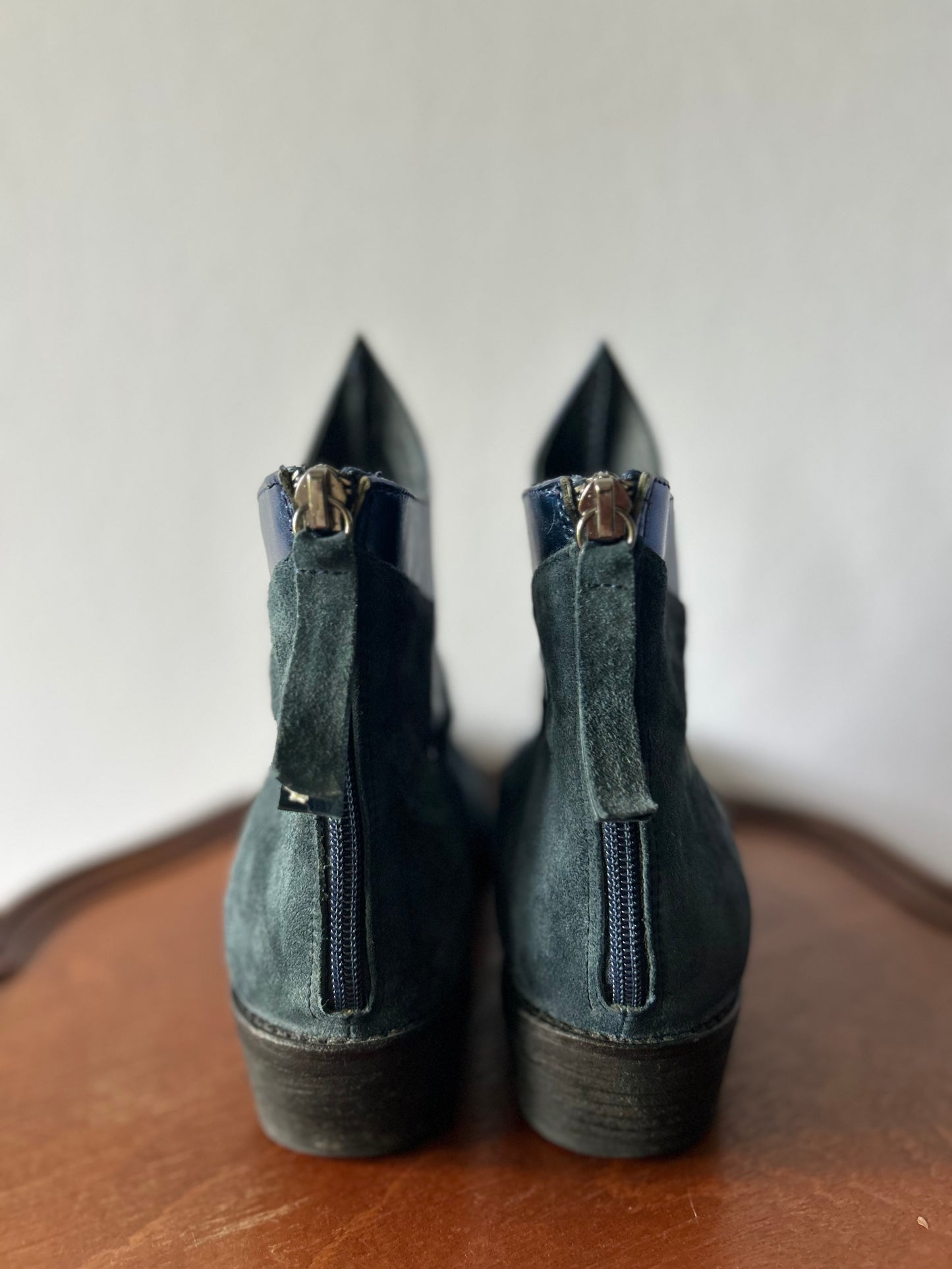 Indigo Suede & Metallic Paneled Ankle Boots – Size 36