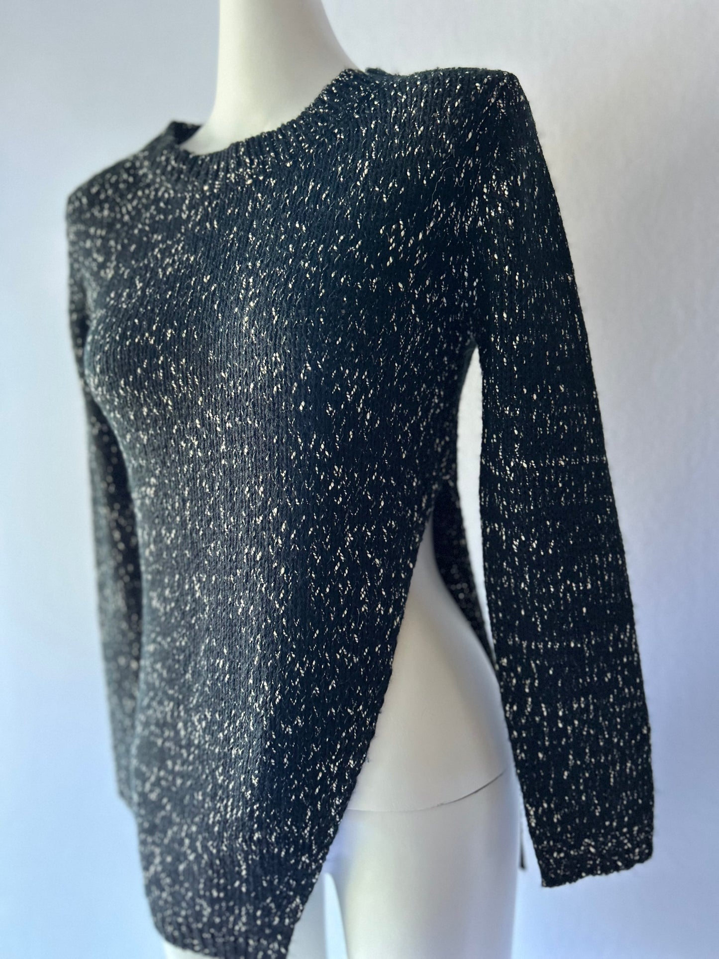 Minkpink Cotton Marle Knit Jumper | High Side Slits | Size Small | Black & Cream