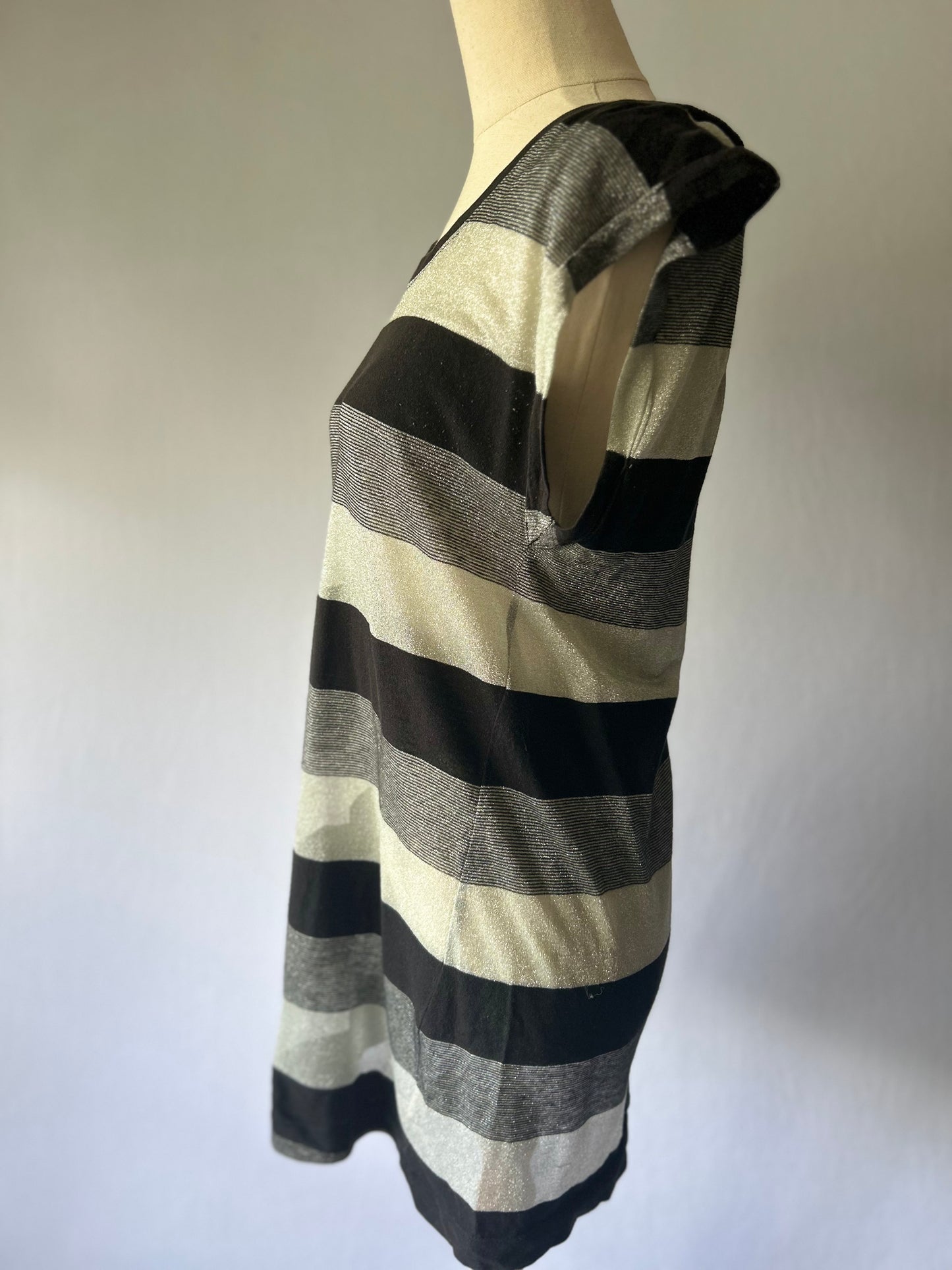 Black & Silver Striped Top – Size Small