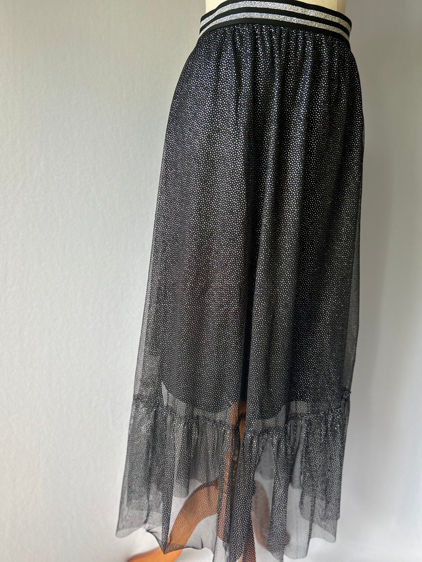 Shimmering Mesh Tulle Maxi Skirt - Black - Size 13/14