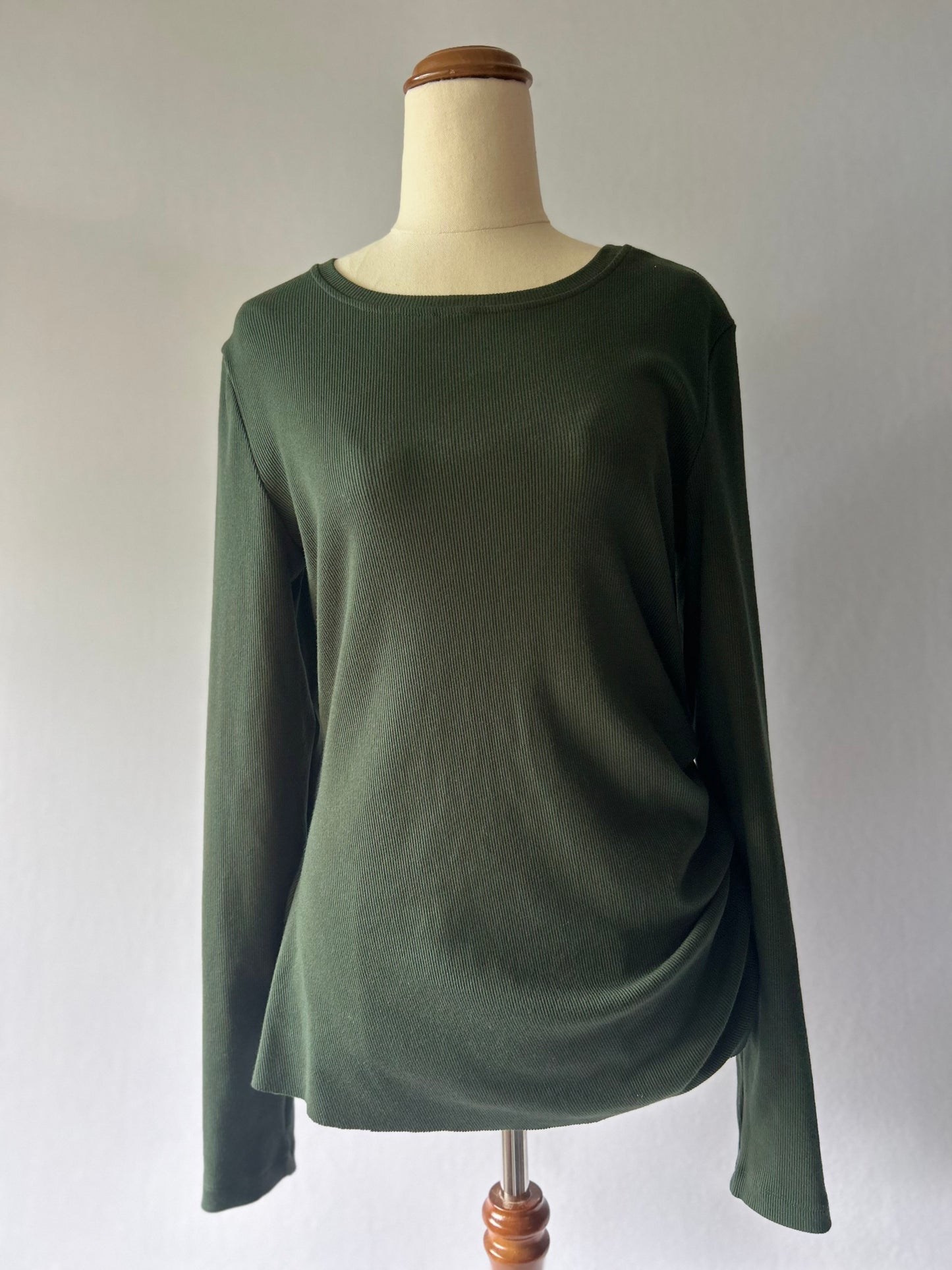 Forest Green Ribbed Long Sleeve Top - Size 14