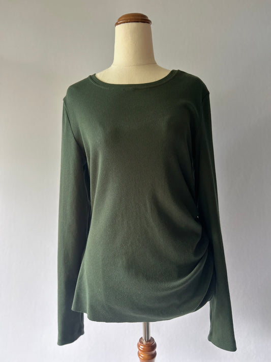Forest Green Ribbed Long Sleeve Top - Size 14