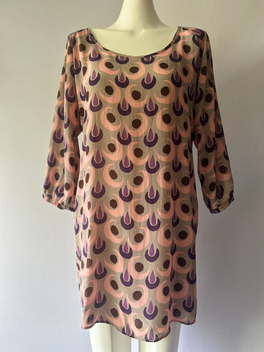 Juliette Hogan 100% Silk Geometric Print Tunic Dress - Size 12