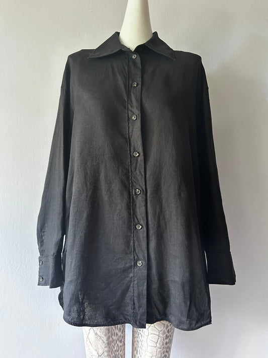 COS Oversized Black Linen Long Shirt - Size 38