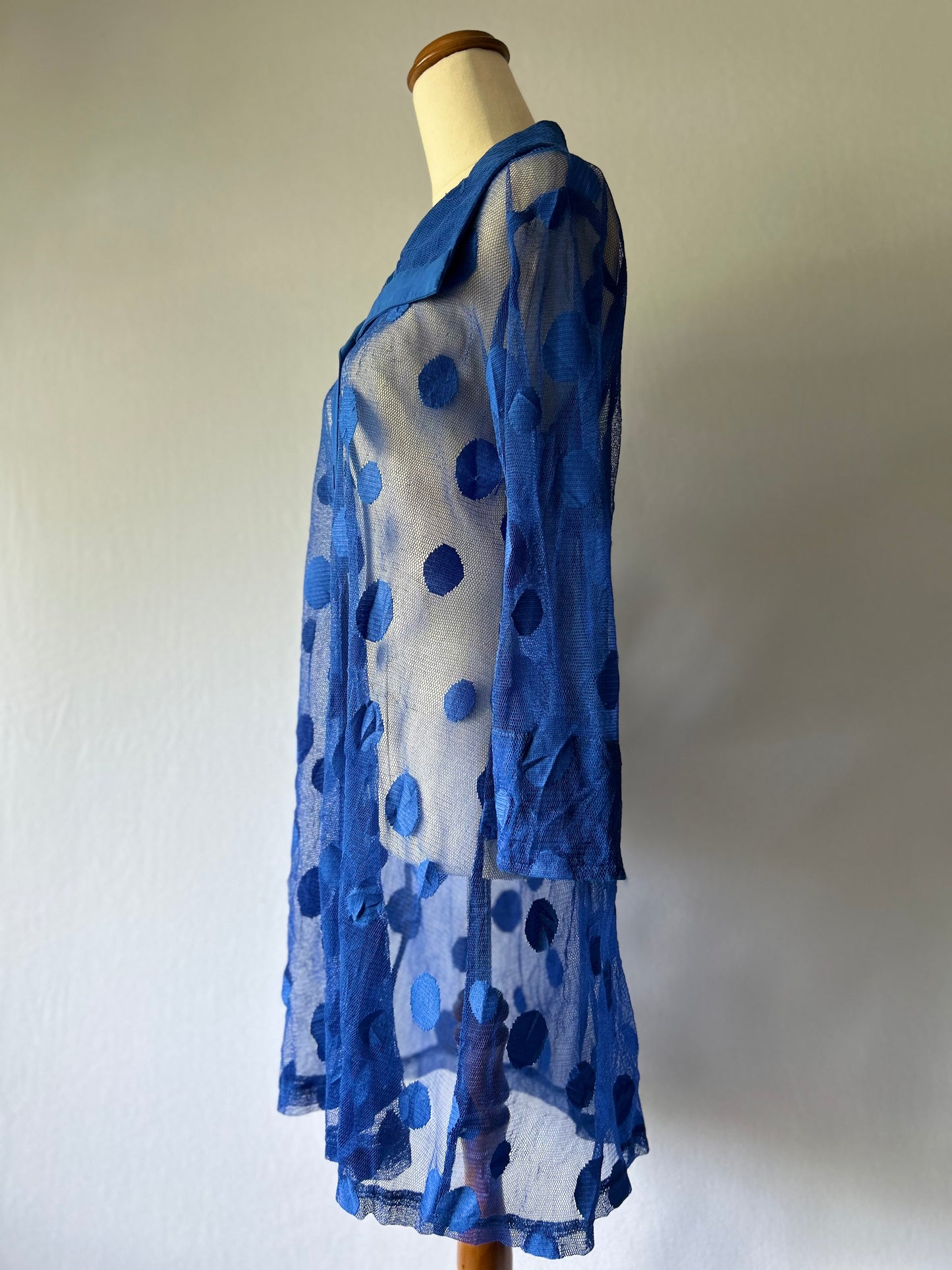 SAS Sheer Blue Polka Dot Shirt Dress – Size 10