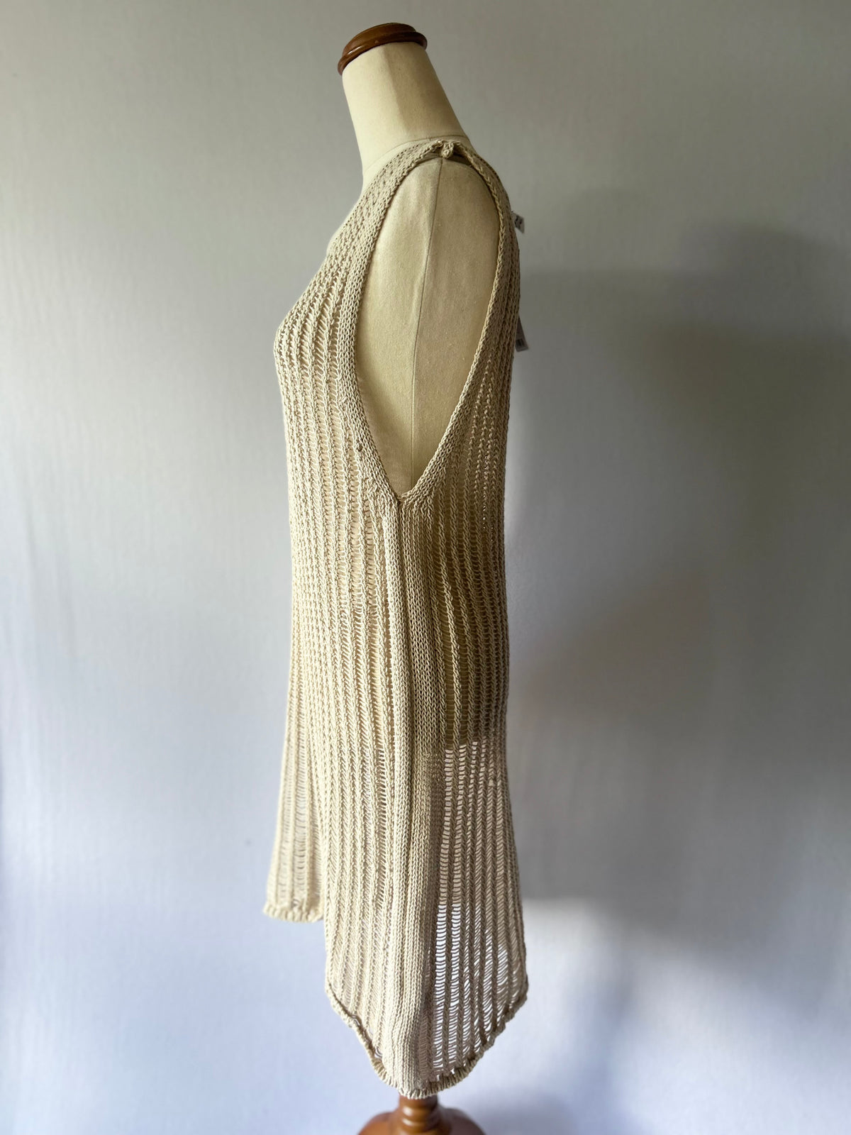 NWT Natural  Beach Ladder Knit Sheer Mini Dress - Size L