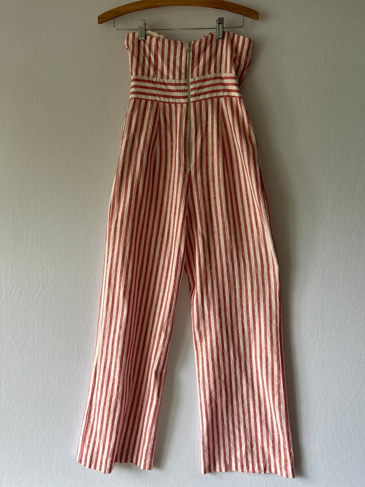 Red Striped Strapless Jumpsuit – Size 8