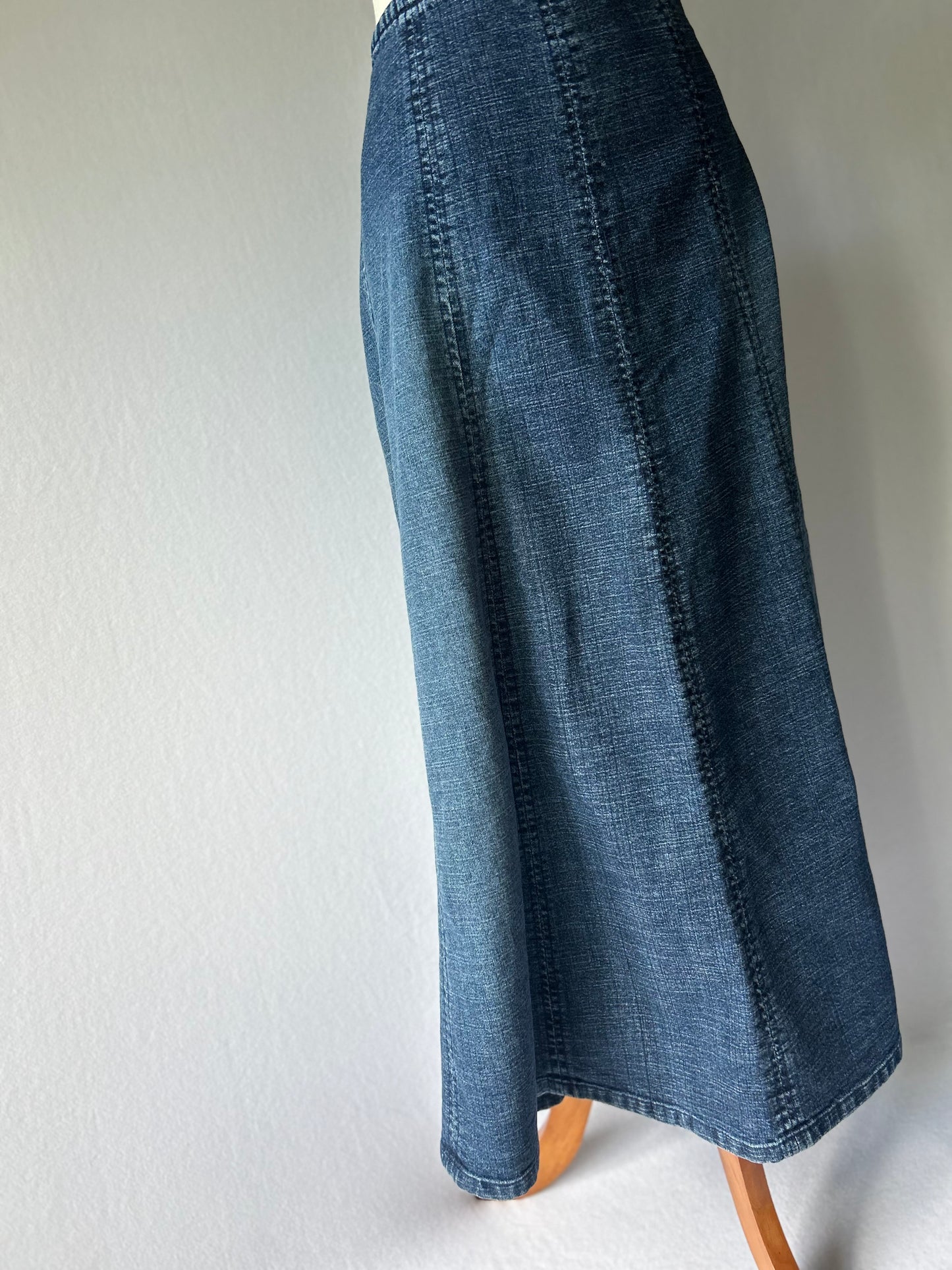 Paneled Stretch Denim Maxi Skirt - Dark Indigo Wash - Size 14