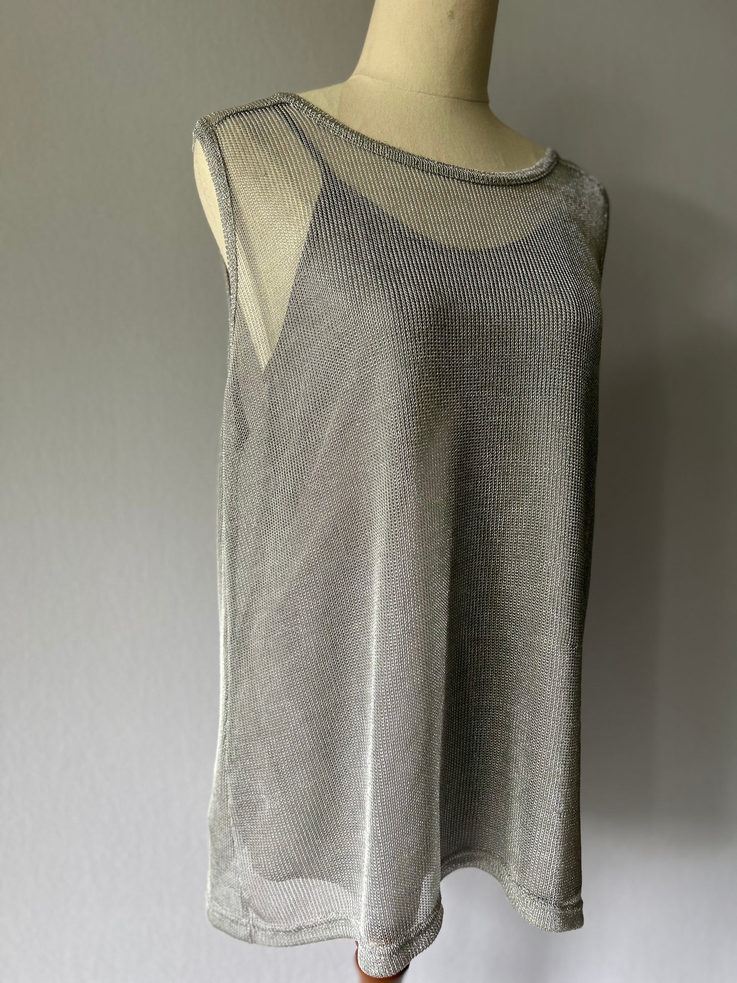 Storm Metallic Silver Sheer Mesh Tank Top - Size Small
