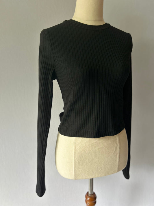 Black Ribbed Criss-Cross Open Back Top - Size M