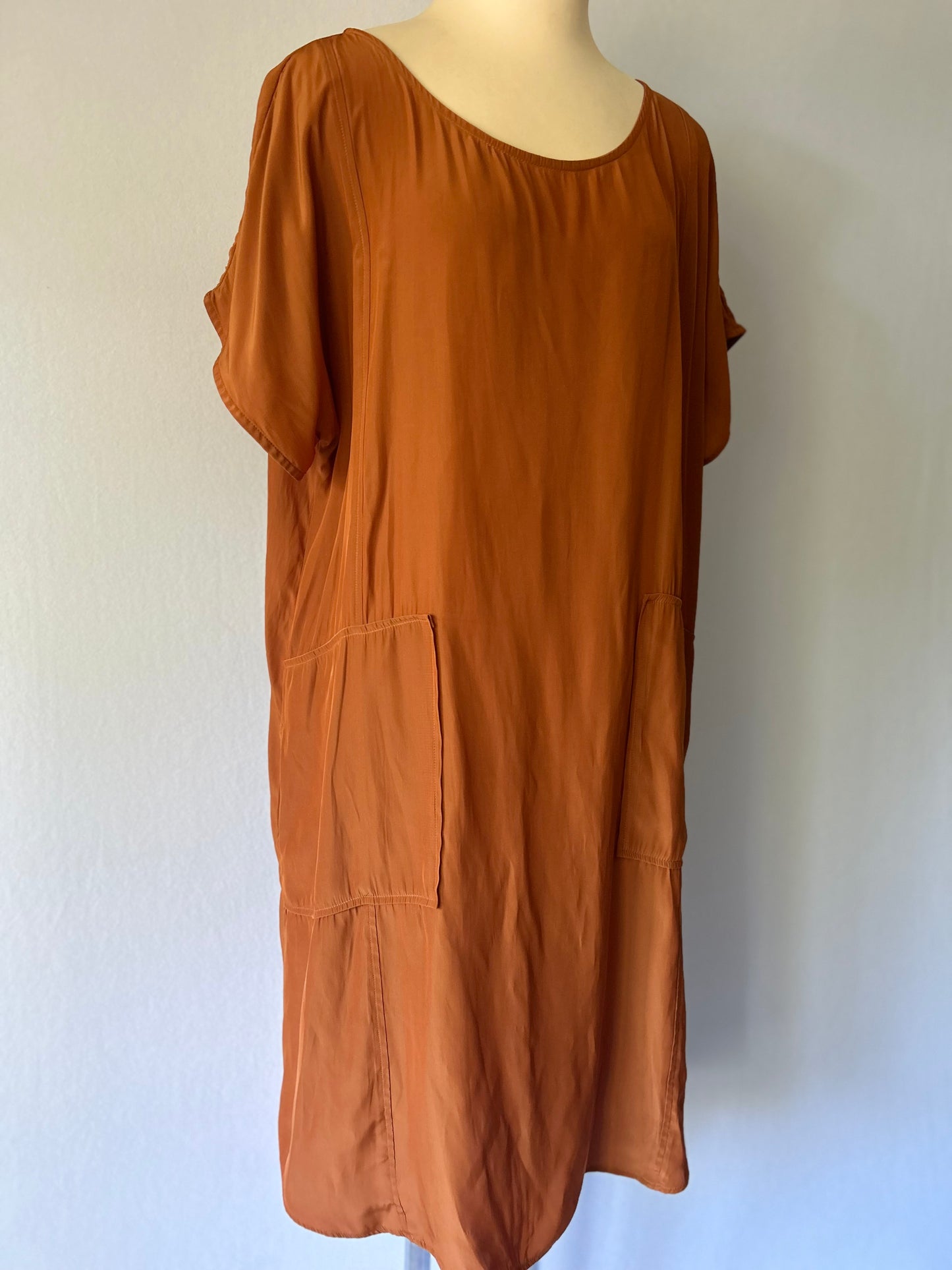 Rust Brown Japanese Technical Polyester Shift Dress - Size 12