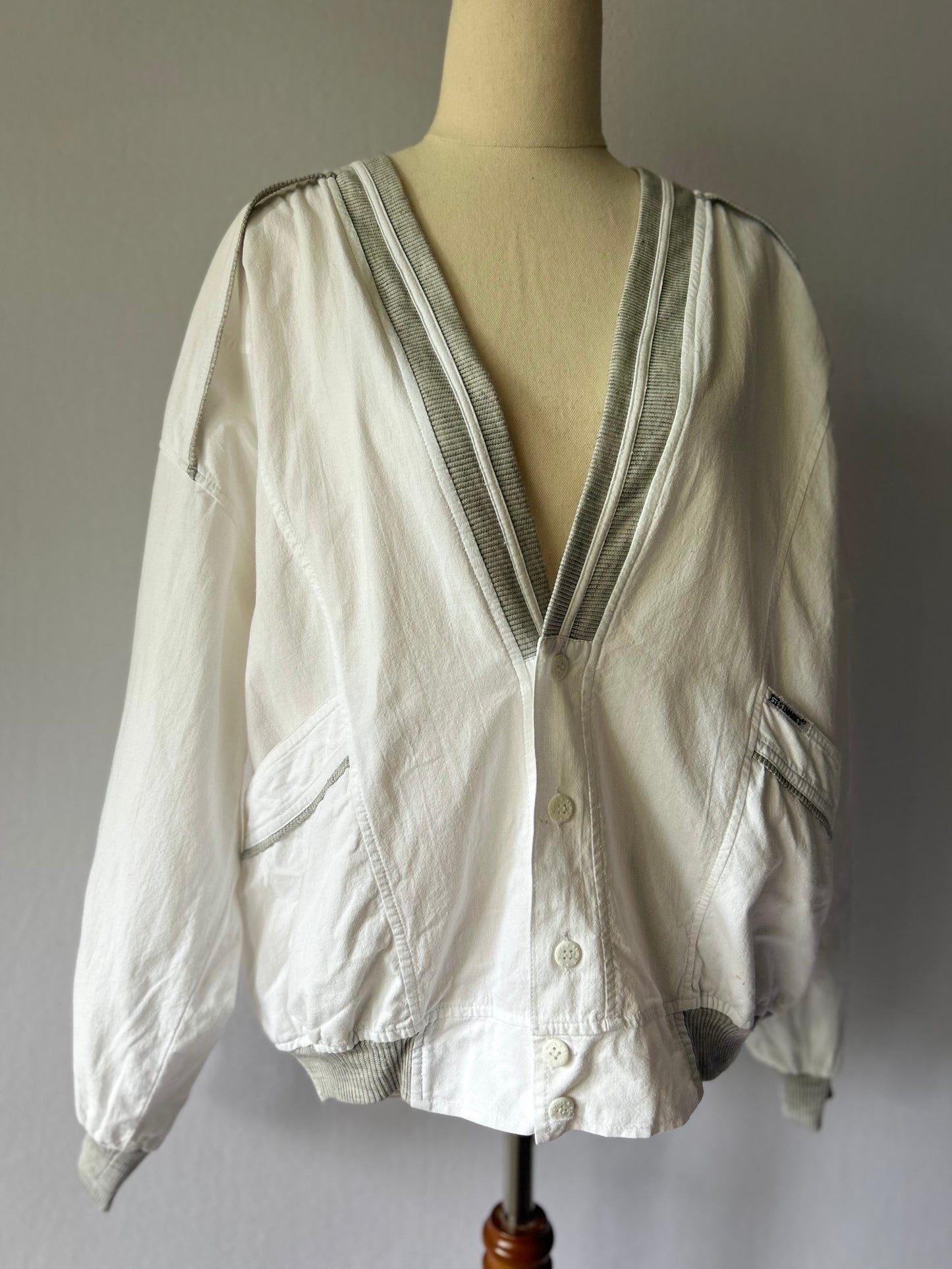 Vintage-Style Cotton Varsity Bomber Jacket - Size M