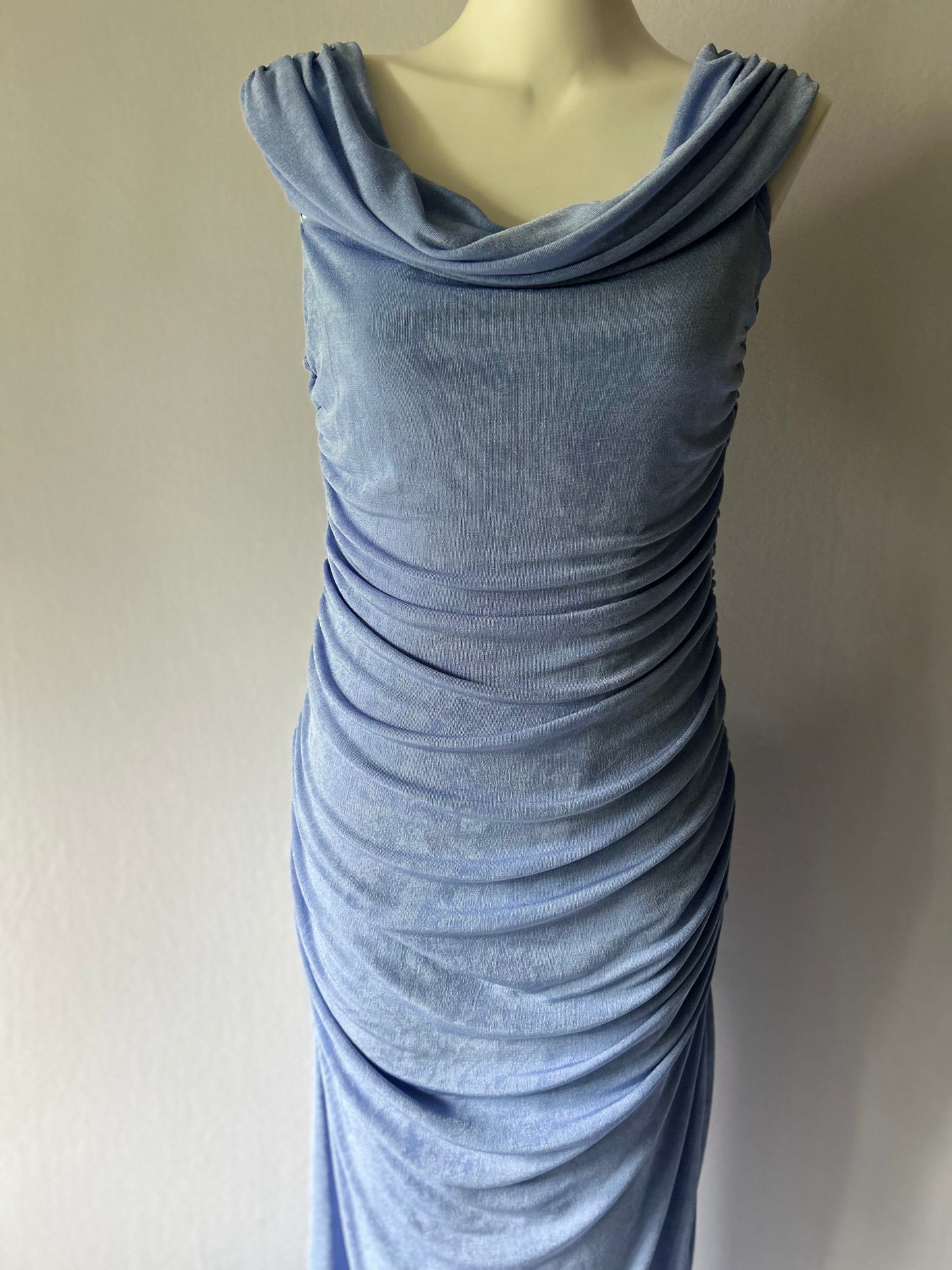 Periwinkle Ruched Cowl-Neck Maxi Dress - Size 14