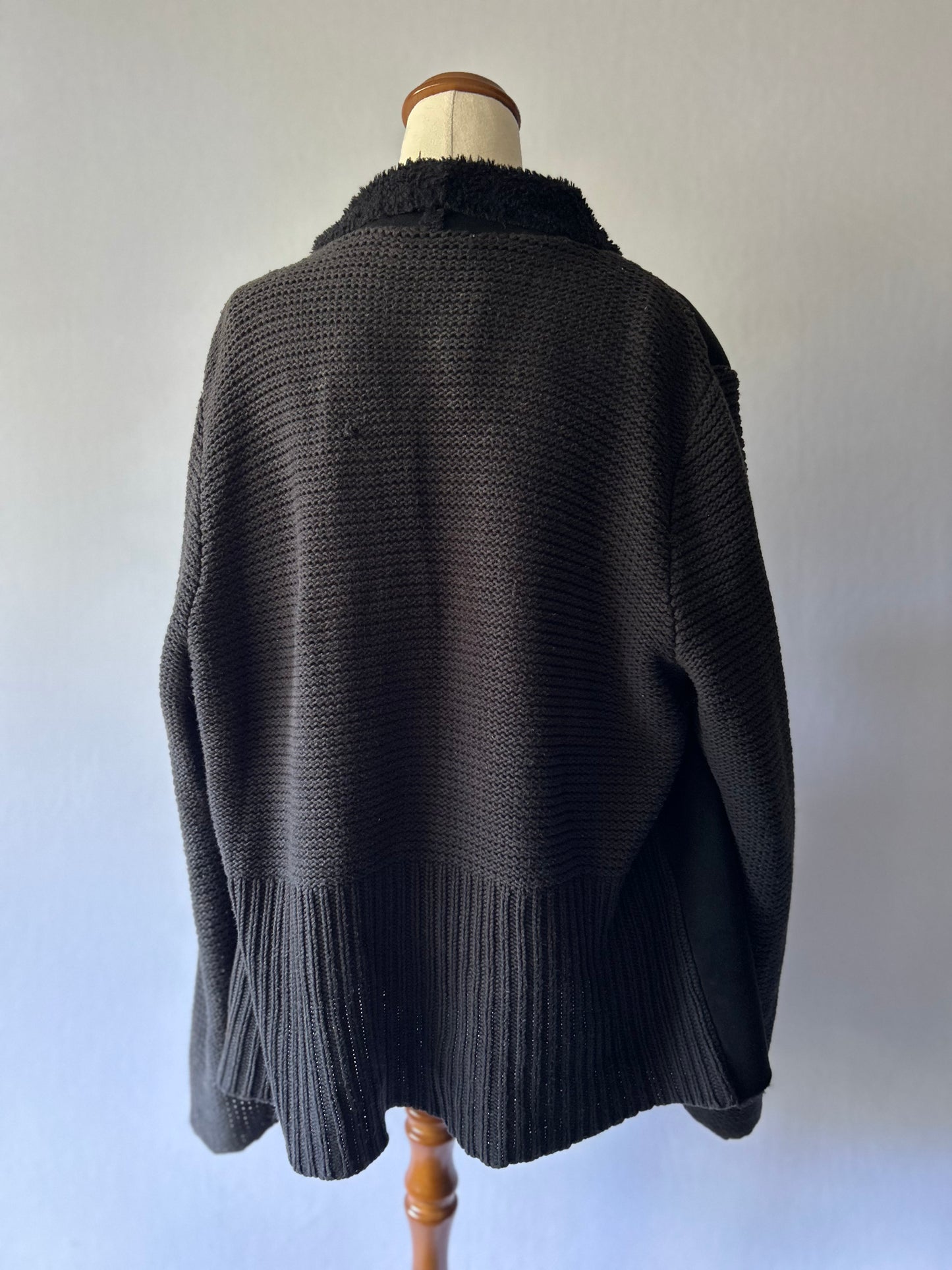 Noir Mixed-Media Shearling & Knit Waterfall Cardigan – Size M