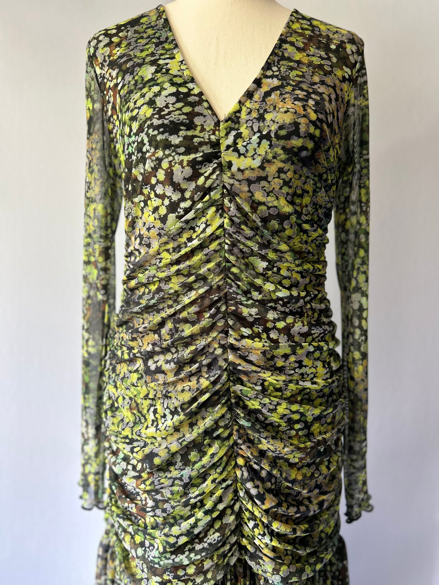 Abstract Floral Ruched Maxi Dress – Size UK M