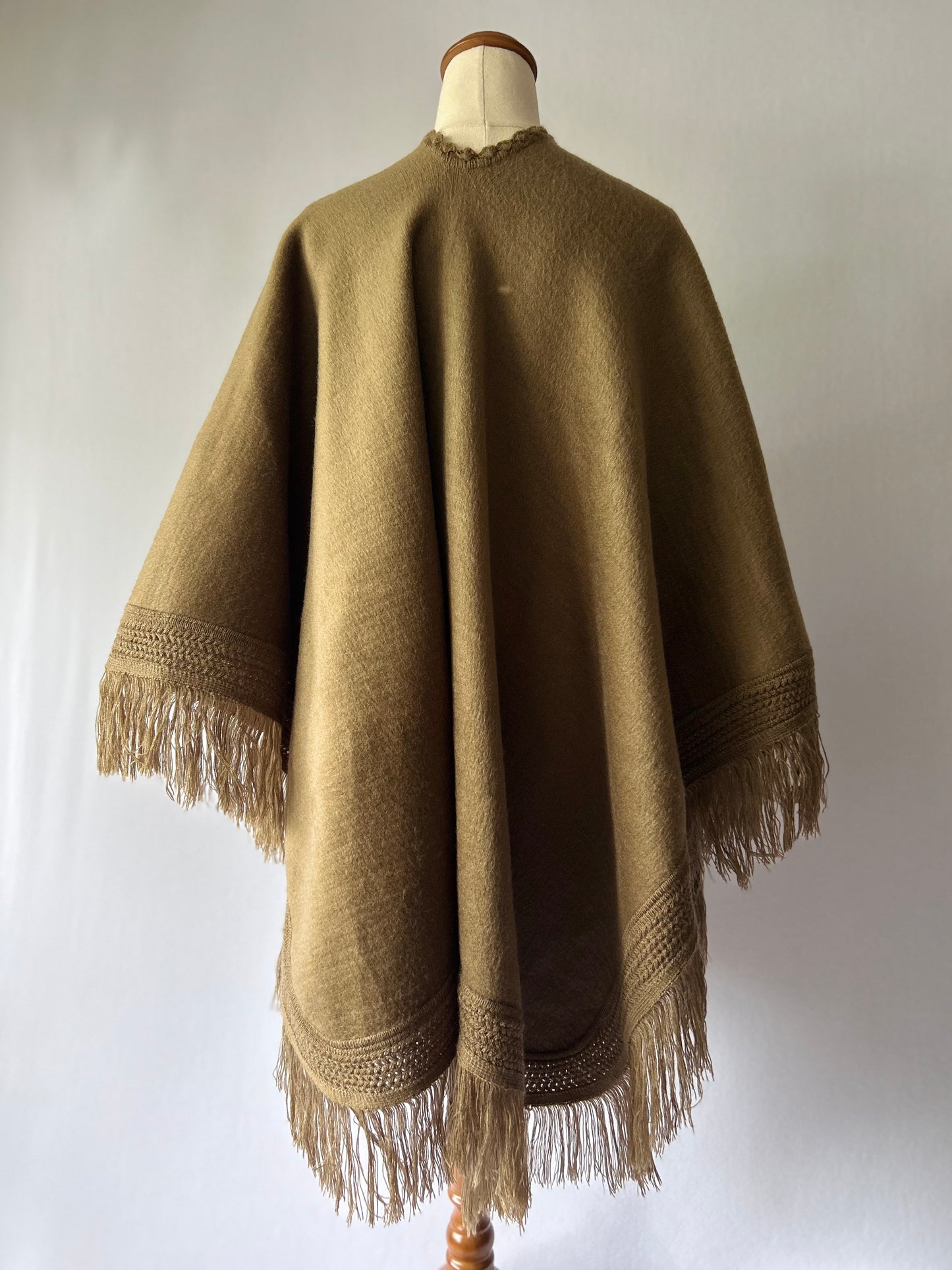 Bohemian Fringe-Trim Knit Poncho – One Size
