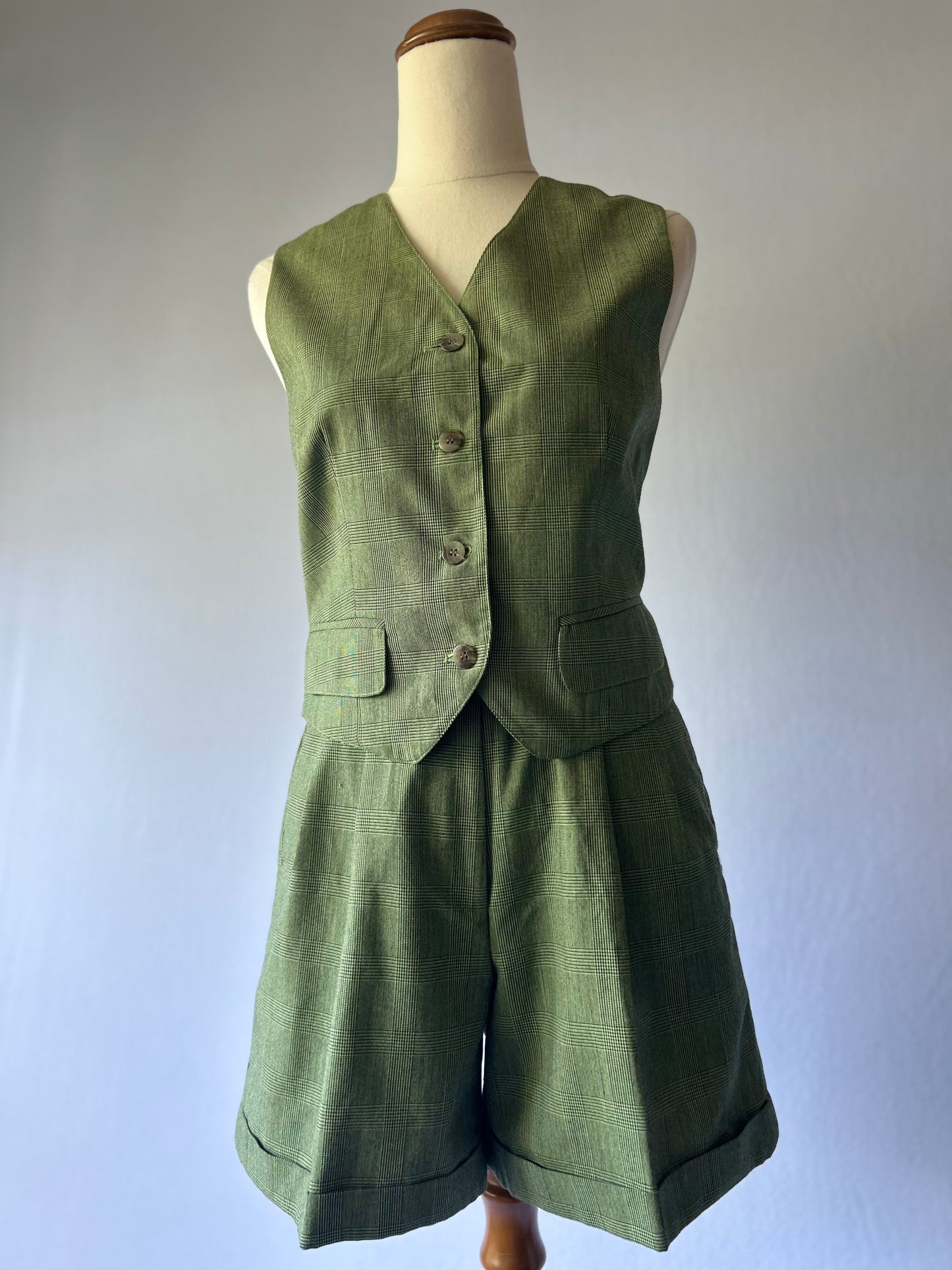 Vintage Moss Check Tailored Set – Size 34 (XS)