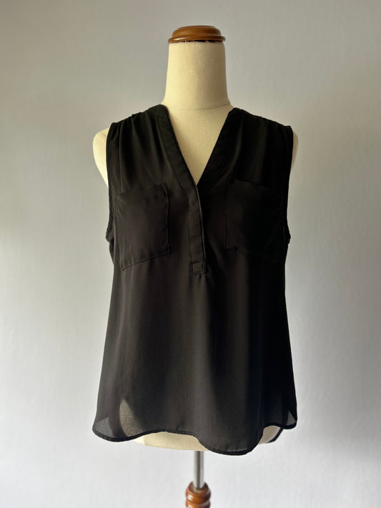 Black Sleeveless V-Neck Blouse - Polyester , EUR 36 / US 6