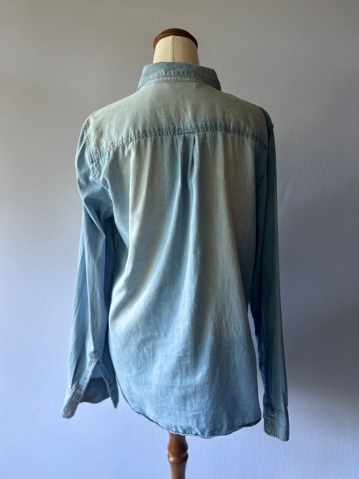 Embellished Ombré Denim Shirt - Light Wash Cotton - Size 12