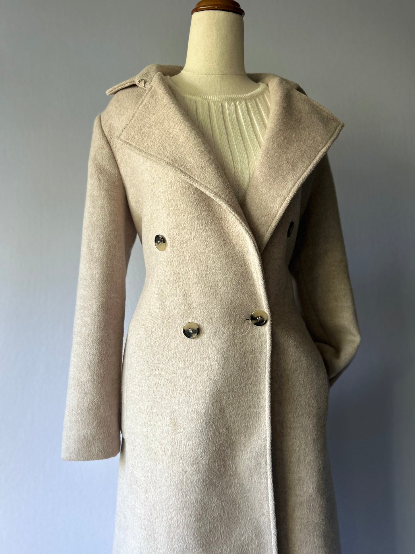Oatmeal Double-Breasted Longline Overcoat – Size Eur 38 / US 8