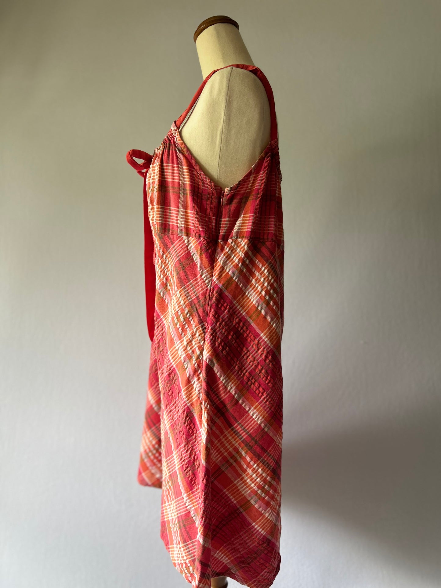 Red Plaid Cotton Dress – Size L/14 – 100% Cotton