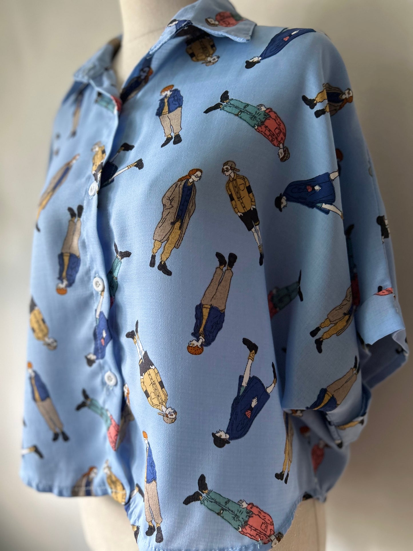 Playful People Print Shirt - Size M (Estimated)