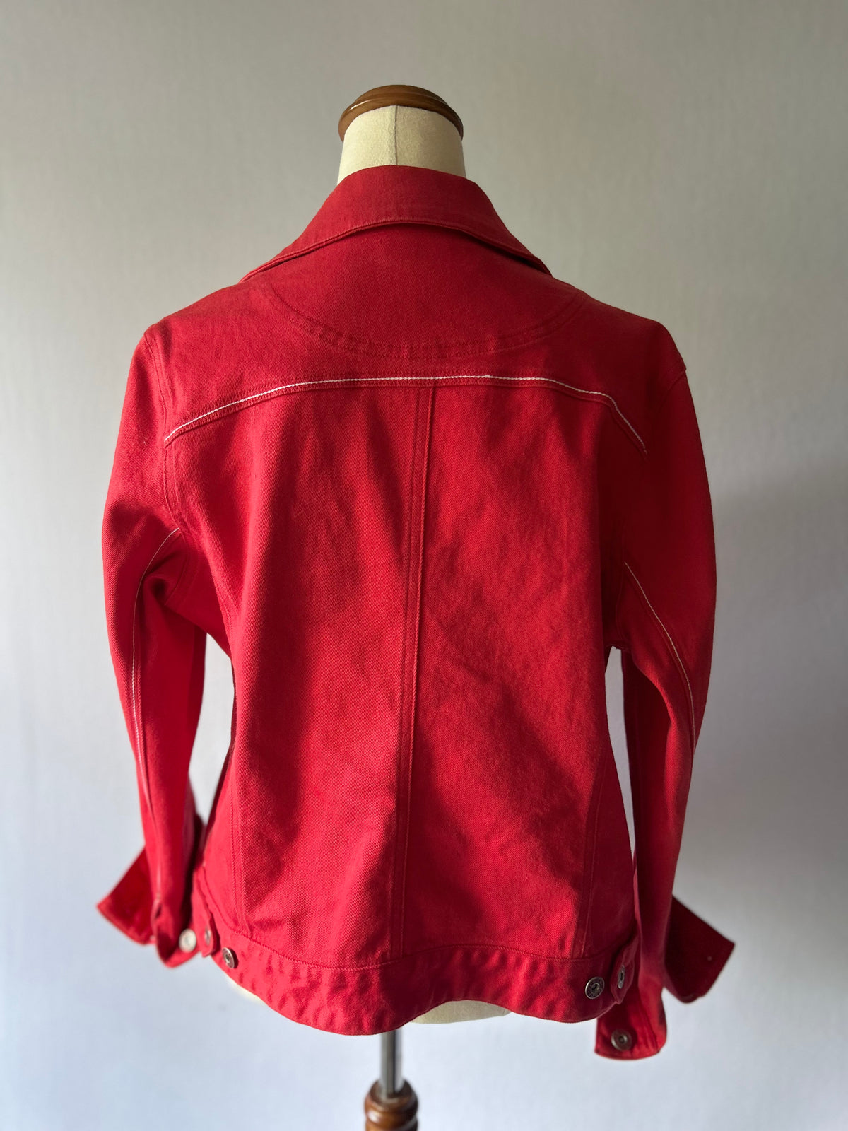 Verge Red Stretch Cotton Denim Style Jacket with Striped Cuffs - Size M