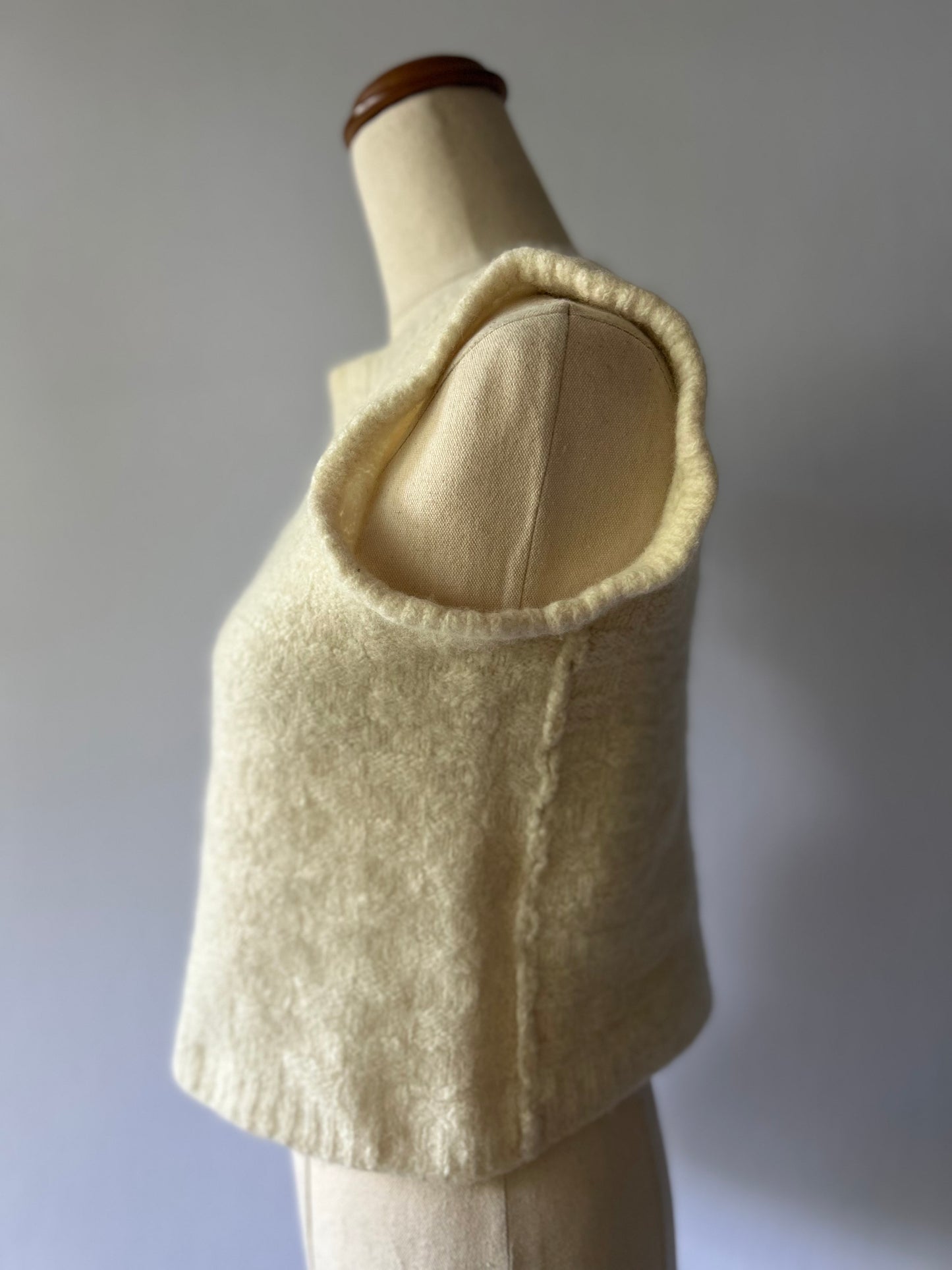 Romantic Knit Vest with Ruffle Shoulders - Cream Wool - Size S