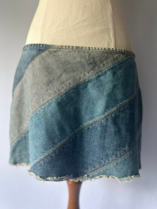 Lee Vintage Patchwork Denim Mini Skirt - Size 11 - 100% Cotton