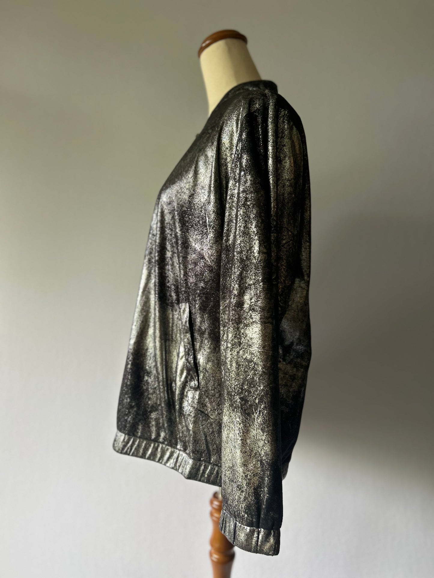 Metallic Silver Textured Bomber Jacket - Size L