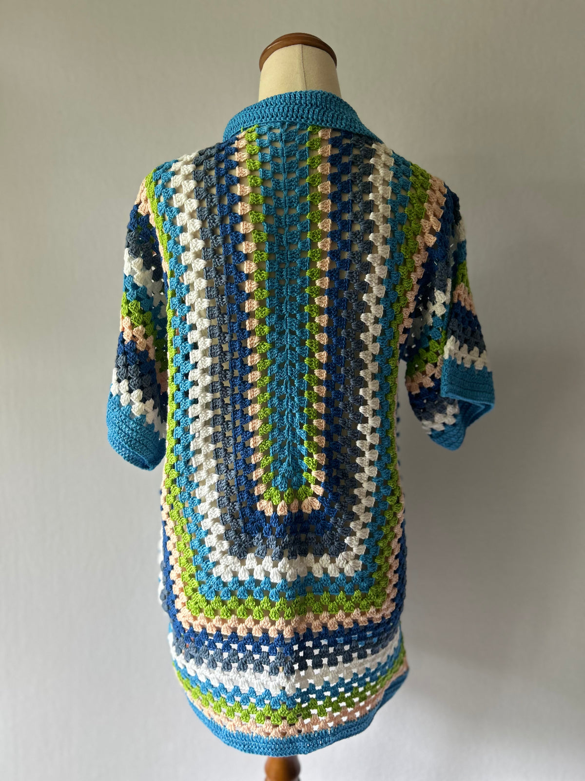 Handmade Coastal Stripe Cotton Crochet Cardigan — Size S/M