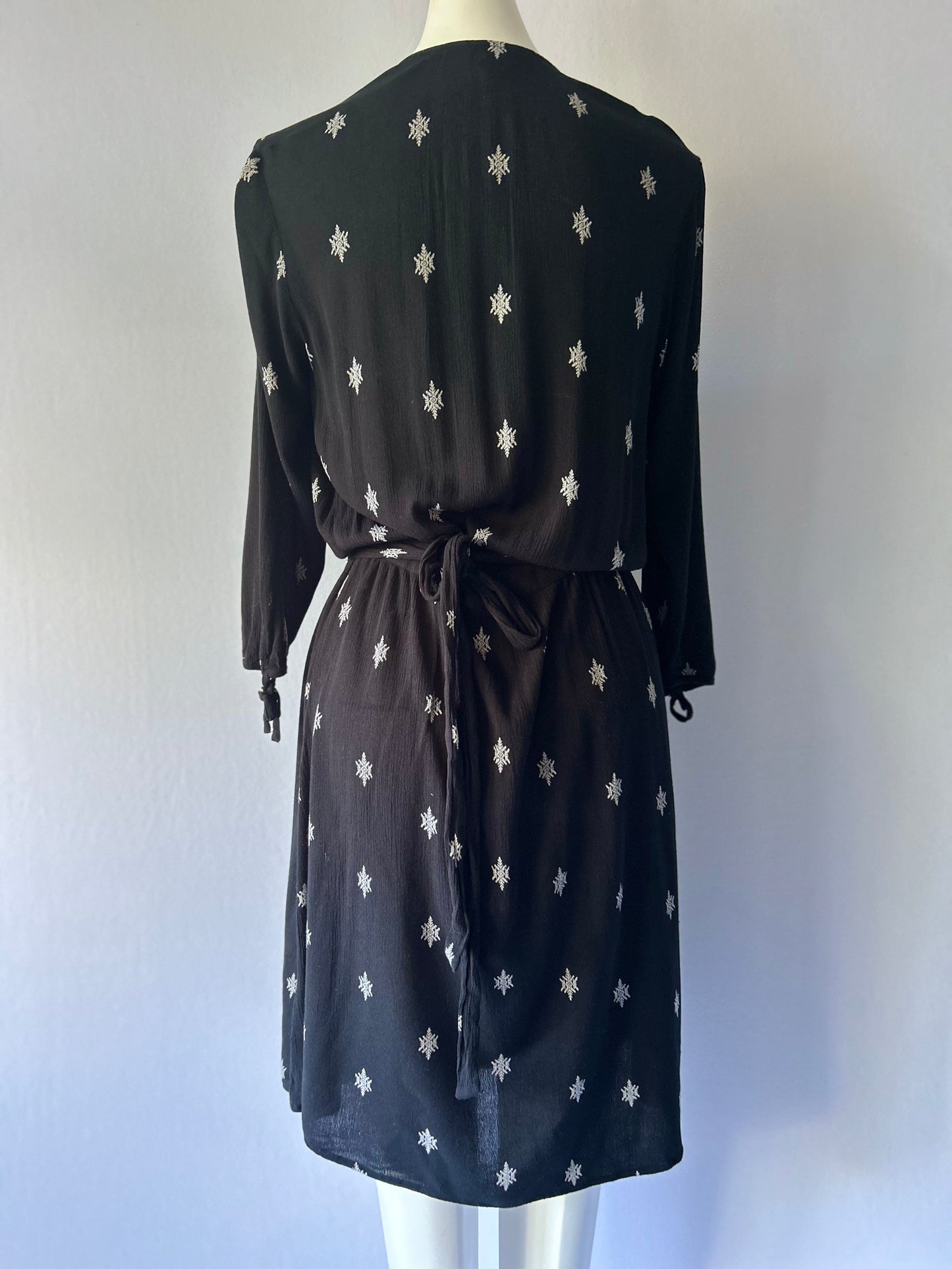Max Black Abstract Geometric Wrap Midi Dress - Size 10