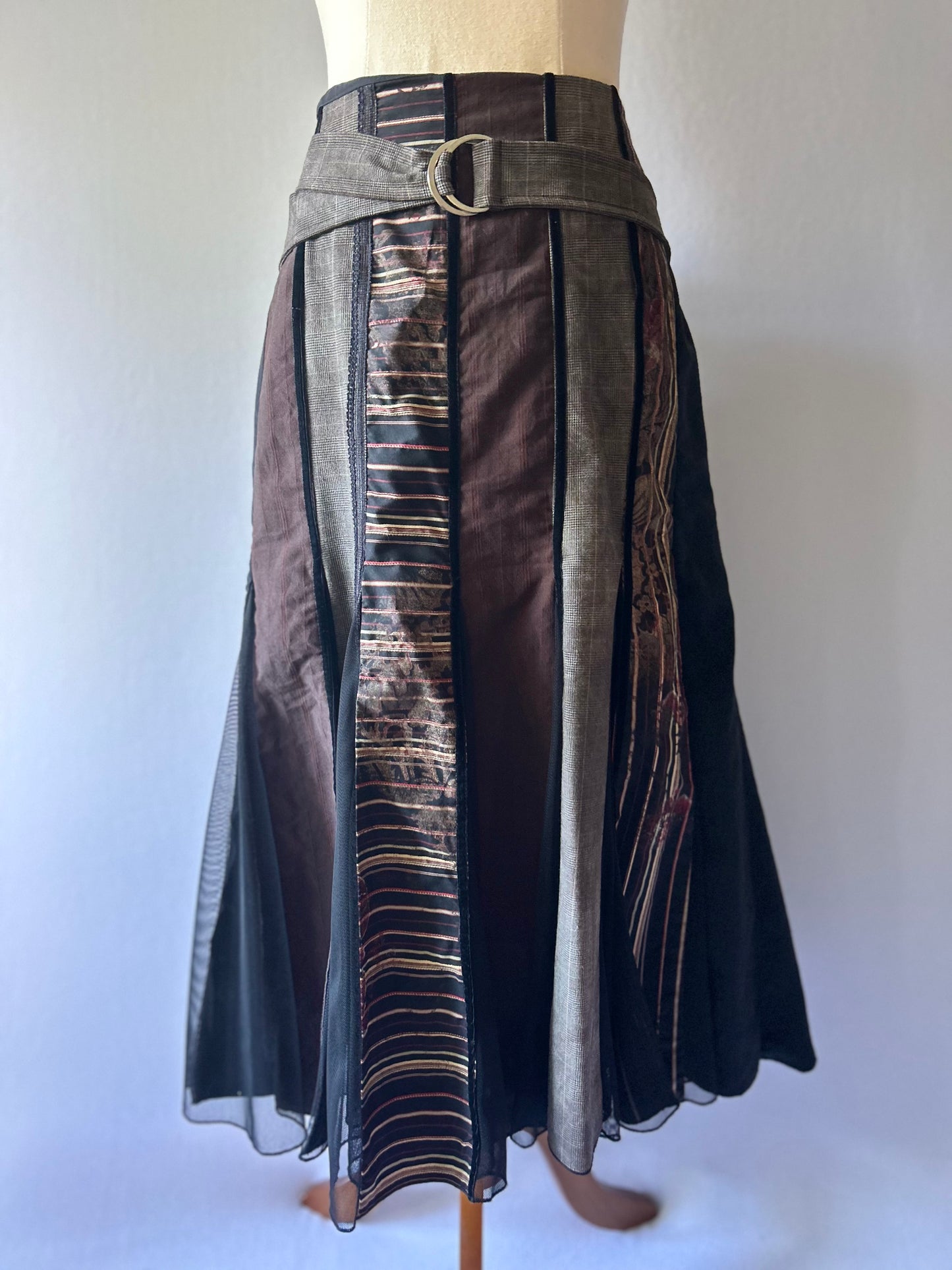 Lisa Law Mixed Media Patchwork Maxi Skirt - Size 14 | Belted A-Line Design