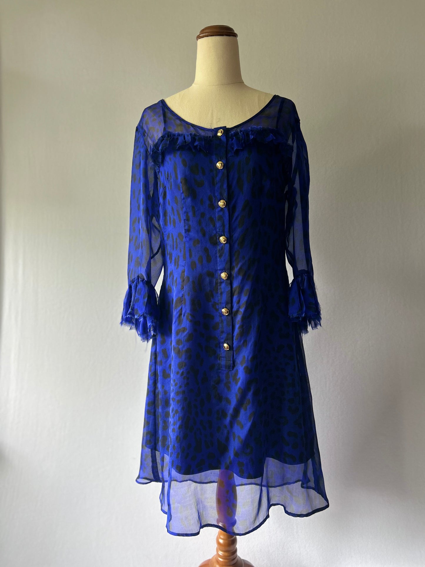Yvonne Benetti "Electric Leopard" Silk Ruffle Dress – Size 8