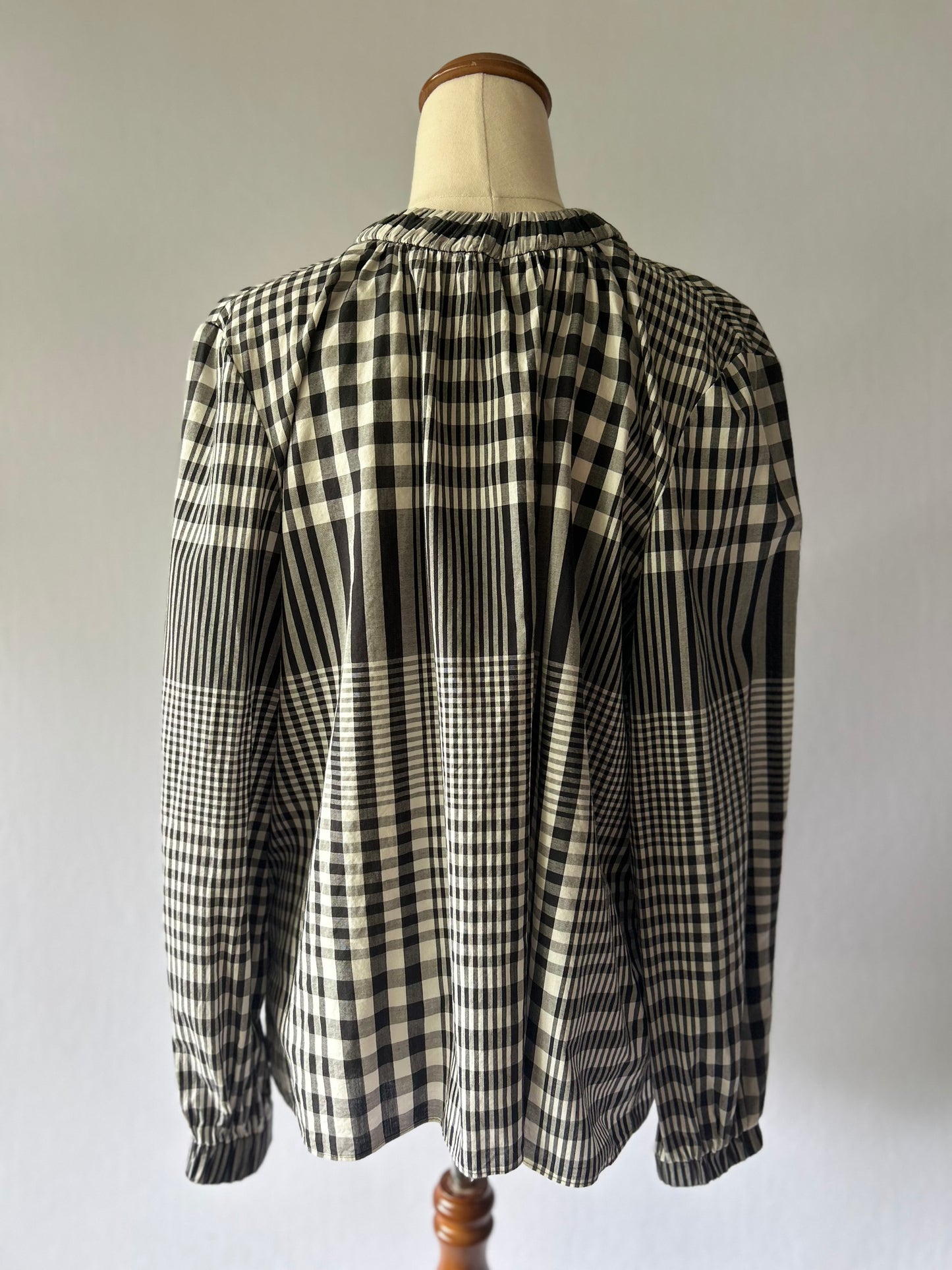 Tibi Gingham Mixed-Pattern Cotton Blouse – Size 2