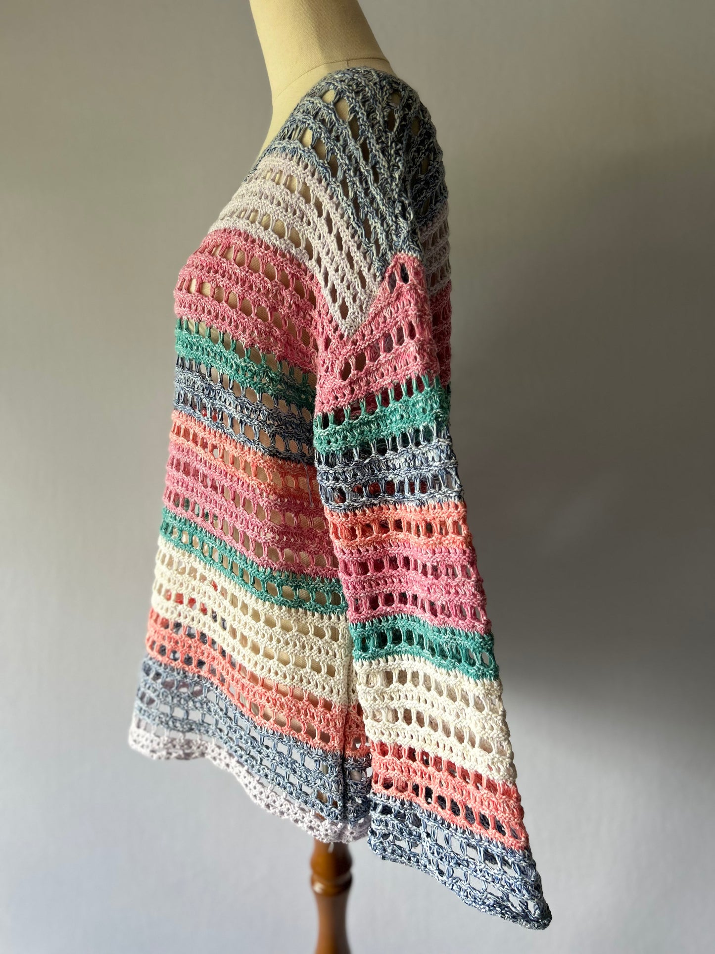 Gap Multi-Colour Striped Crochet Knit Sweater - Cotton Blend, size small