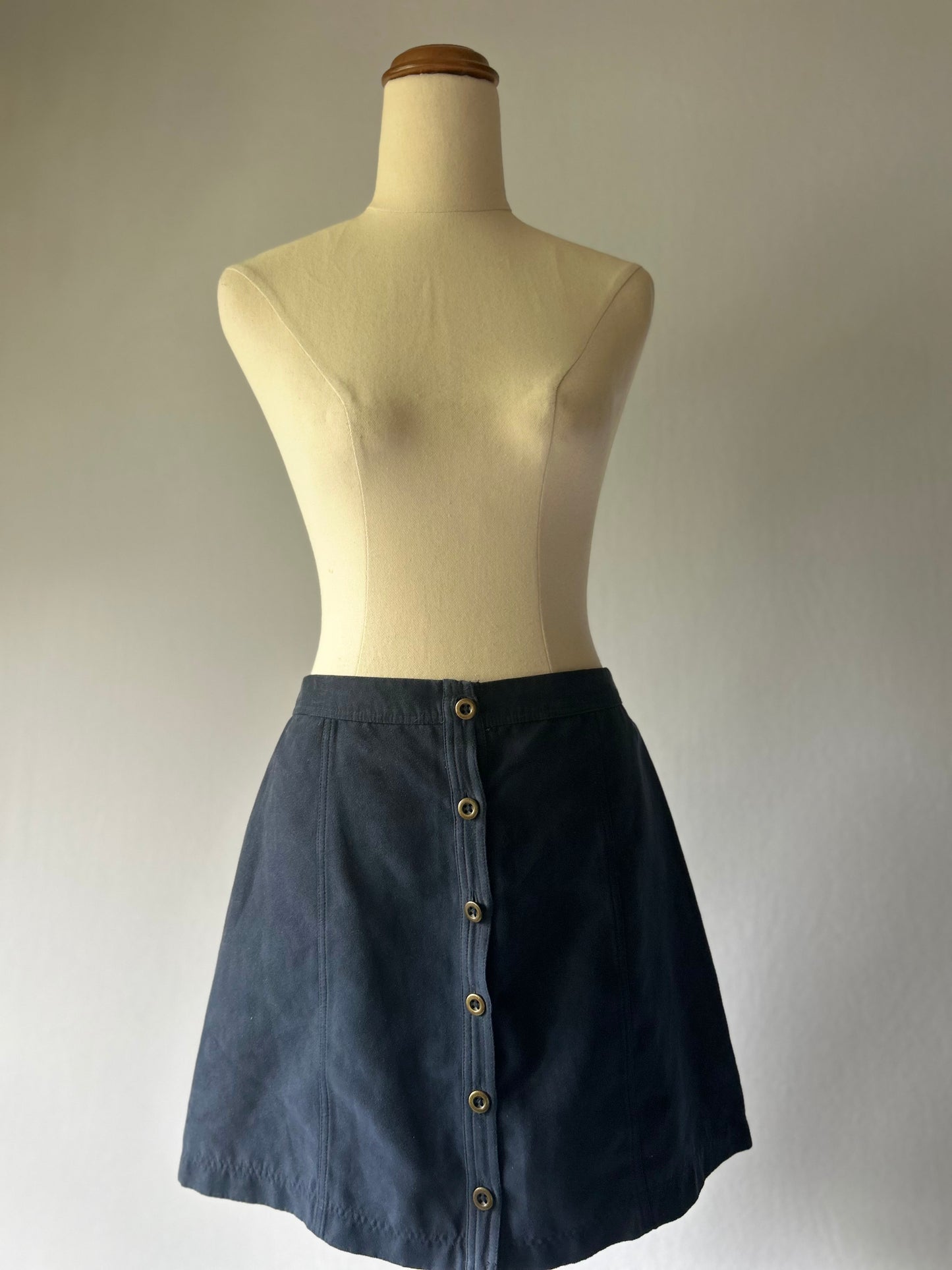 HOLLISTER Button-Front Mini Skirt - Navy Faux Suede