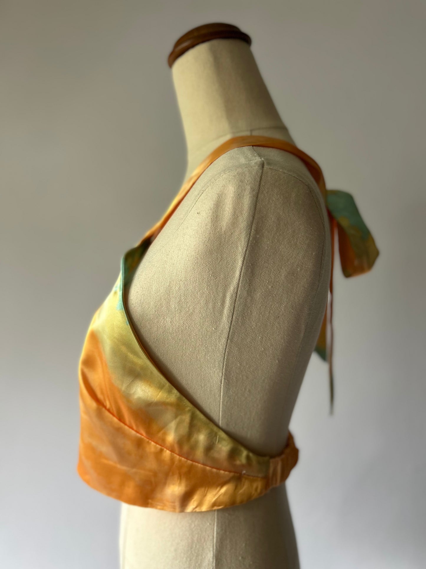 His & Her Silky Tie-Dye Halter Crop Top - Size Medium (M)