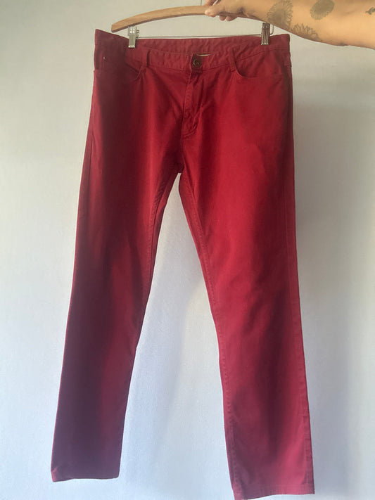 Zara Man Slim-Fit Cherry Red Cotton Chinos - Size EUR 46 / US 34