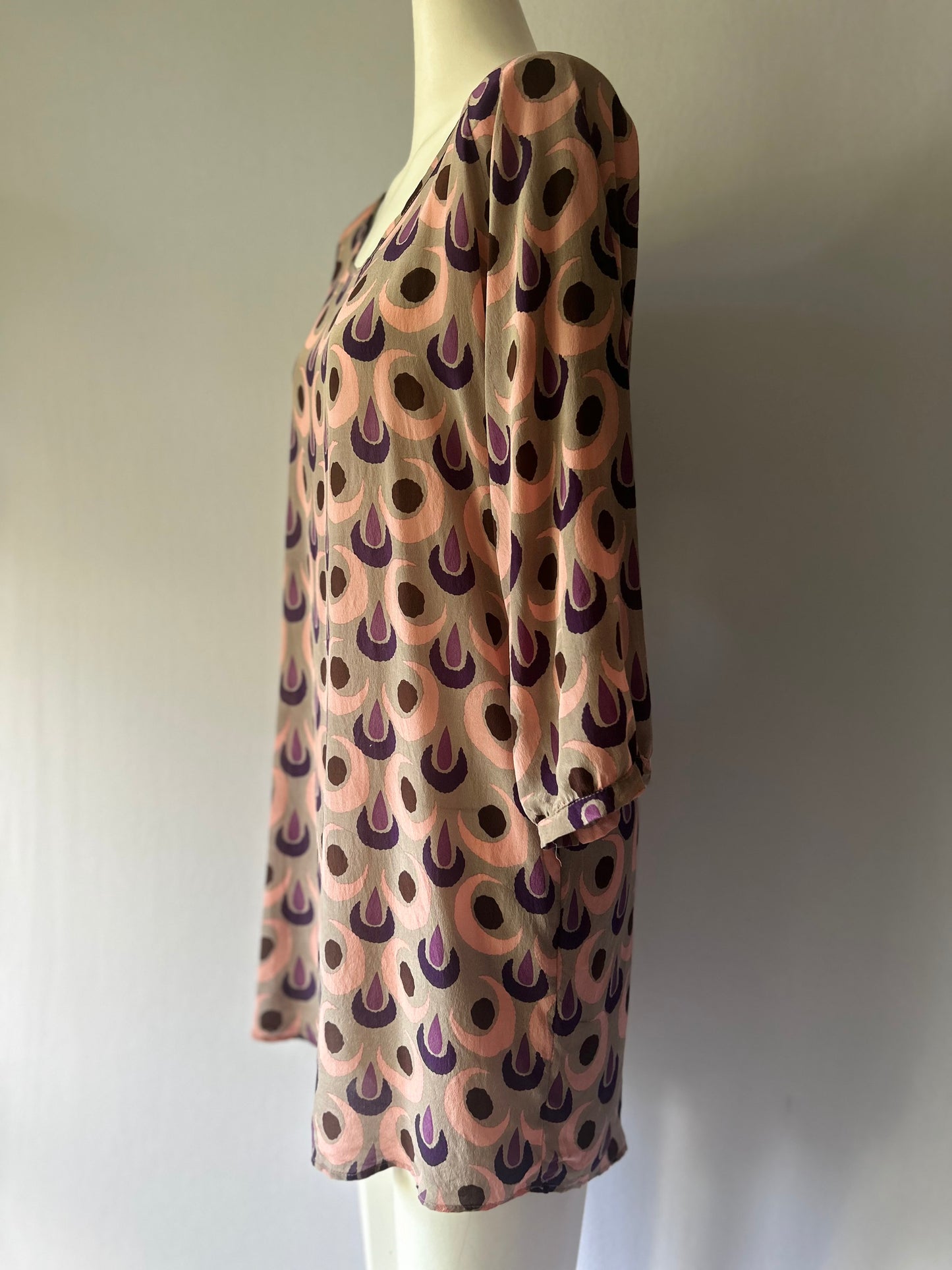 Juliette Hogan 100% Silk Geometric Print Tunic Dress - Size 12