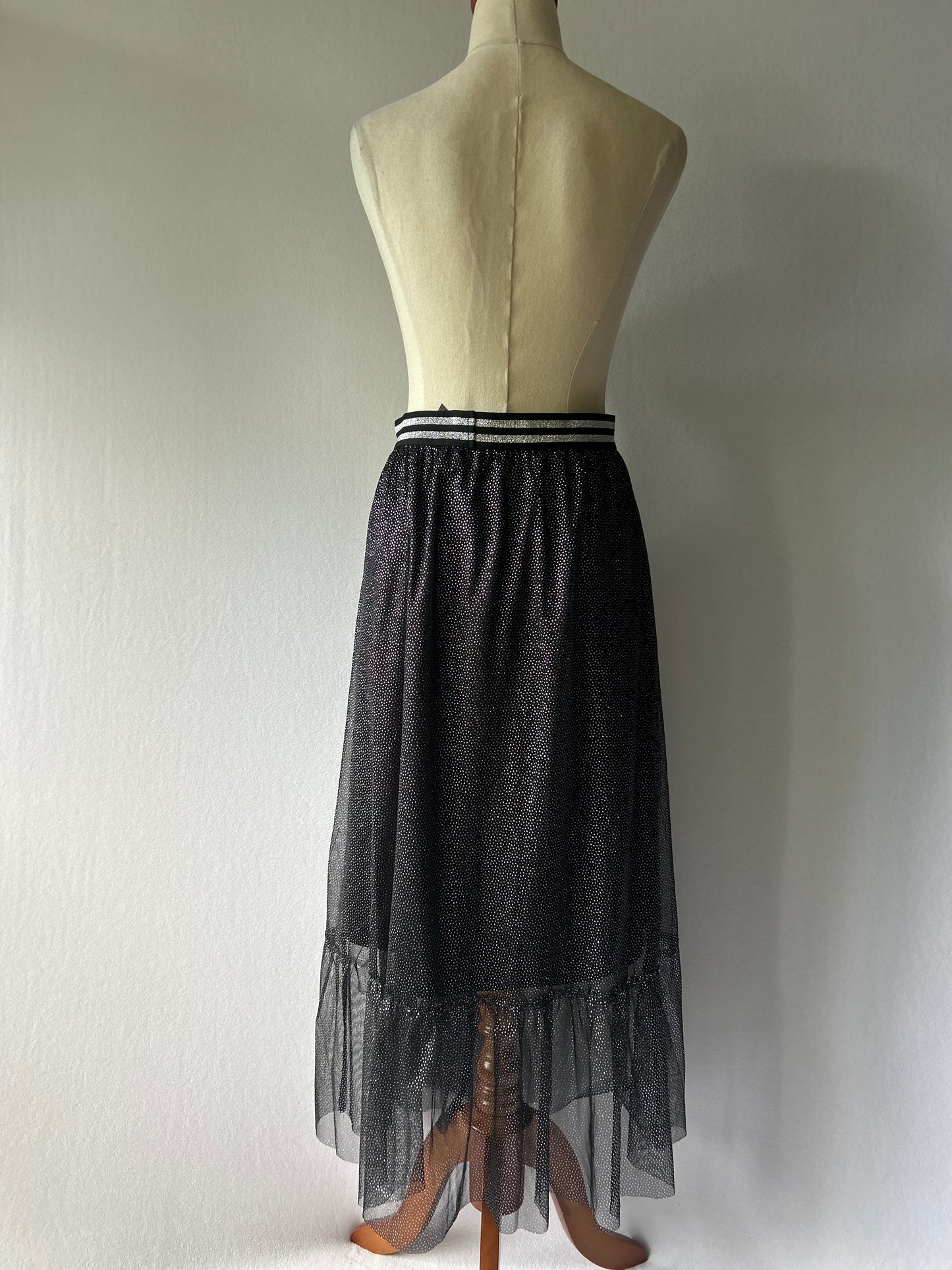 Shimmering Mesh Tulle Maxi Skirt - Black - Size 13/14