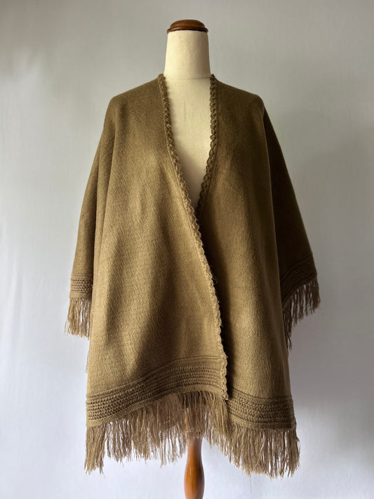 Bohemian Fringe-Trim Knit Poncho – One Size