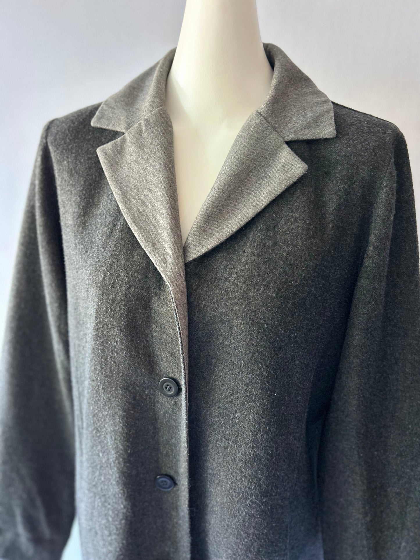 Grey Wool Blend Tailored Overcoat | Two-Tone Collar | Size 16 | Winter Outerwear