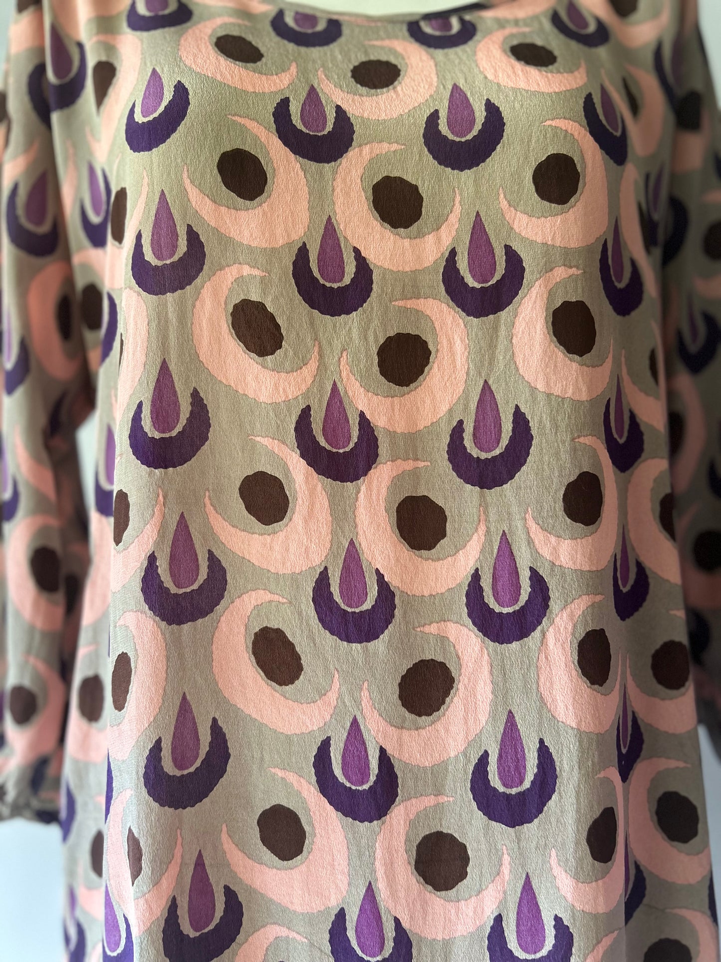 Juliette Hogan 100% Silk Geometric Print Tunic Dress - Size 12