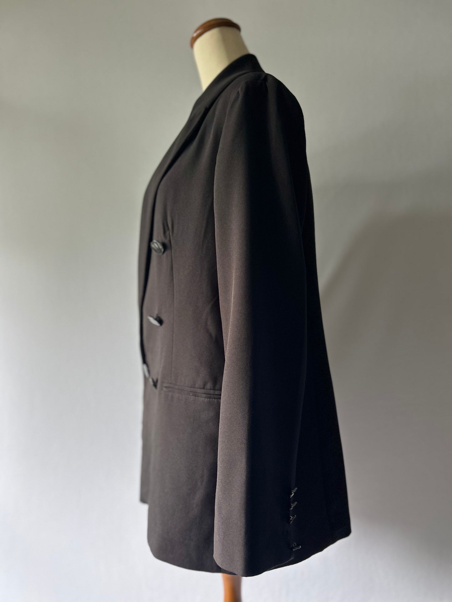 Double-Breasted Longline Blazer - Classic Black - Size 44 (AU 14/16)