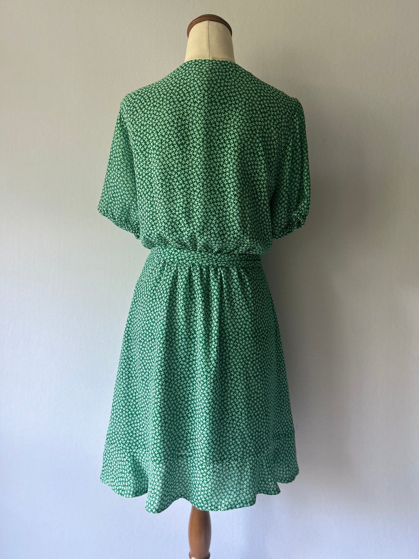 Kookai Green & White Star Print Wrap Mini Dress - Size 38 (NZ 10)