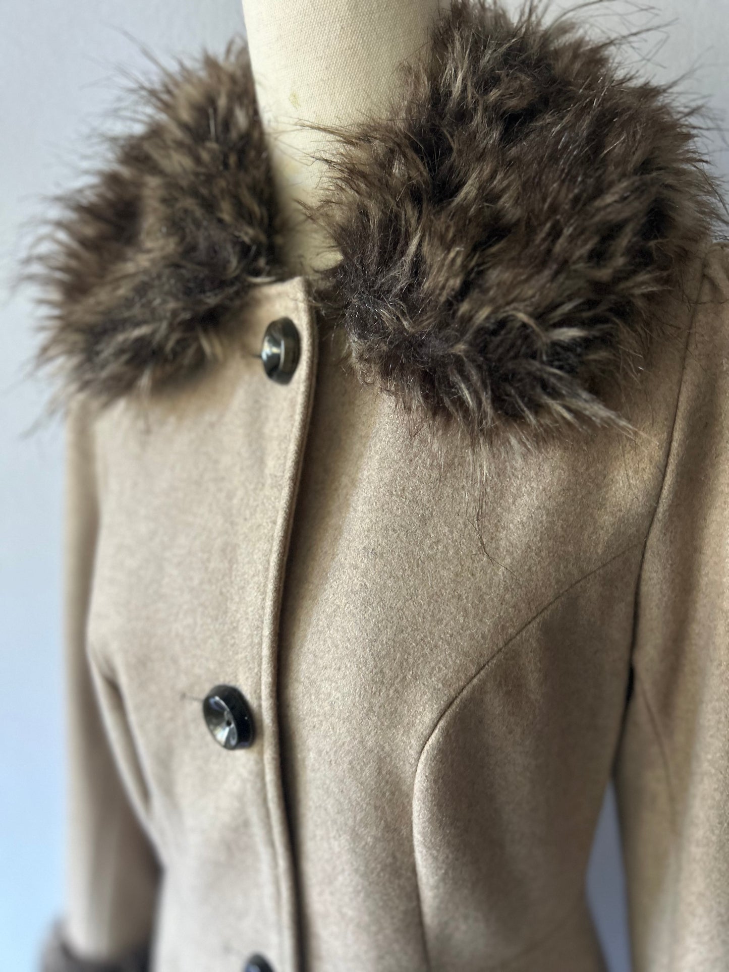 Vintage-Style Faux Fur Trimmed Wool-Blend Princess Coat - Size 8