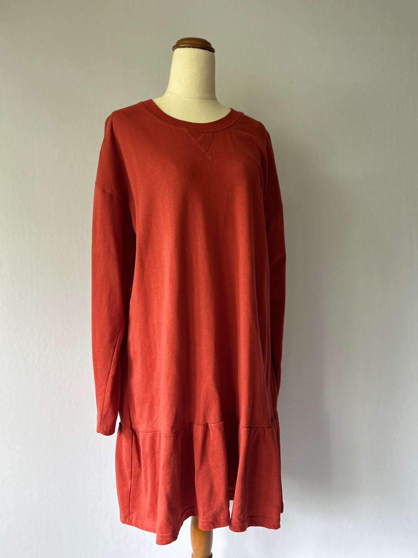 Terracotta Ruffle-Hem Sweatshirt Dress – Size 14