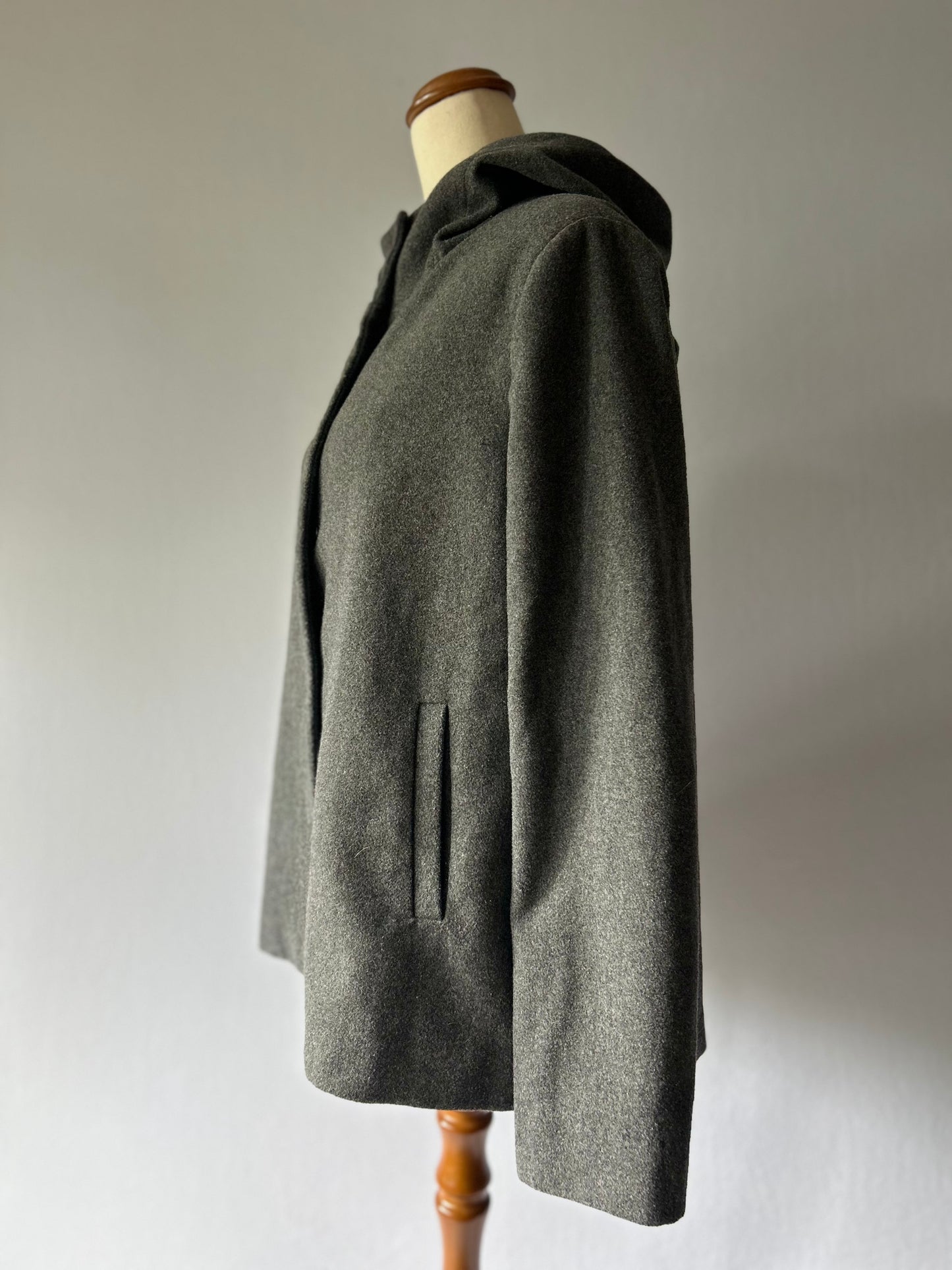 Max Wool-Blend Hooded Snap-Front Jacket - Charcoal Gray - Size 10