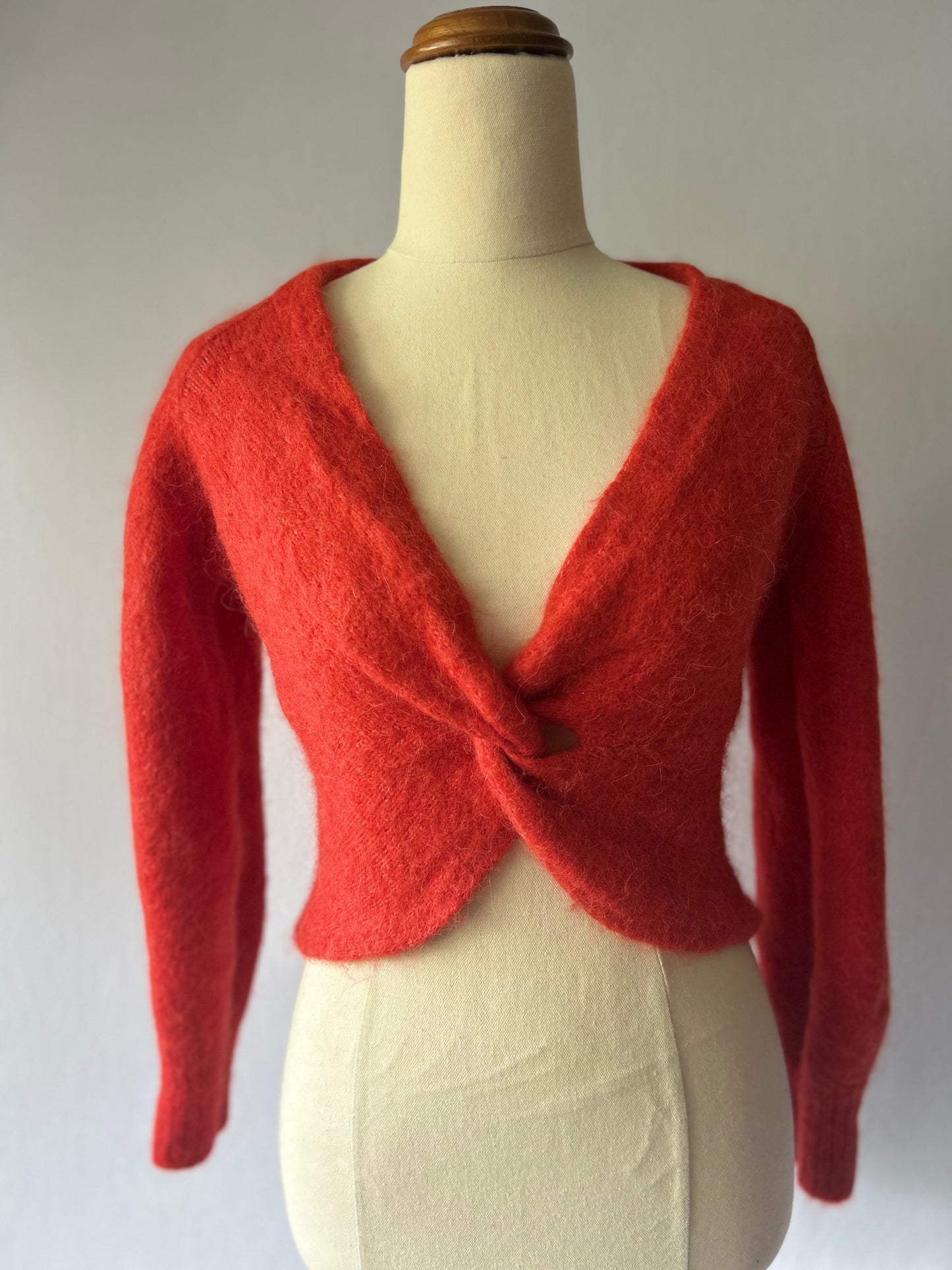 Seed Heritage Red Alpaca-Wool Blend Twist-Front Cardigan - Size XS